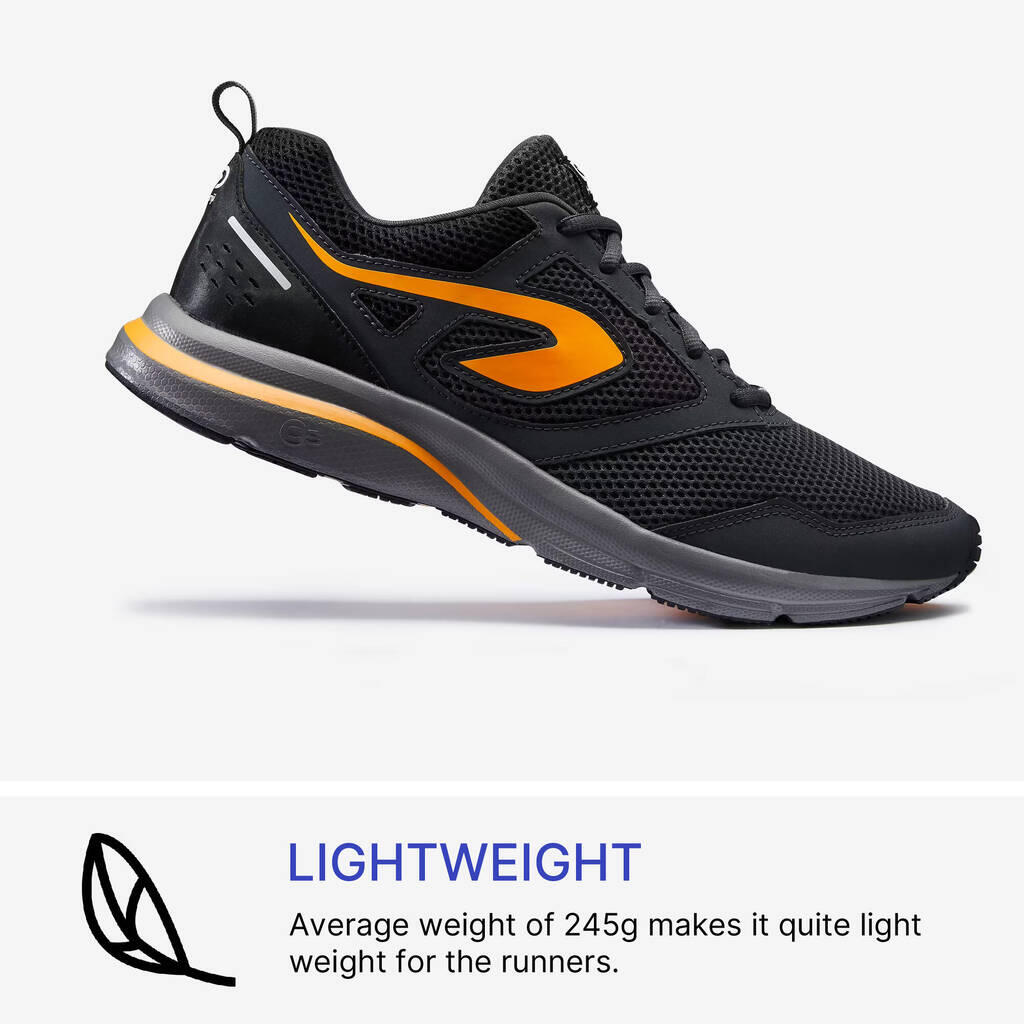 KALENJI RUN ACTIVE Lightweight Cushioned Men Running Shoes UPTO 10 km/wk - Black Orange